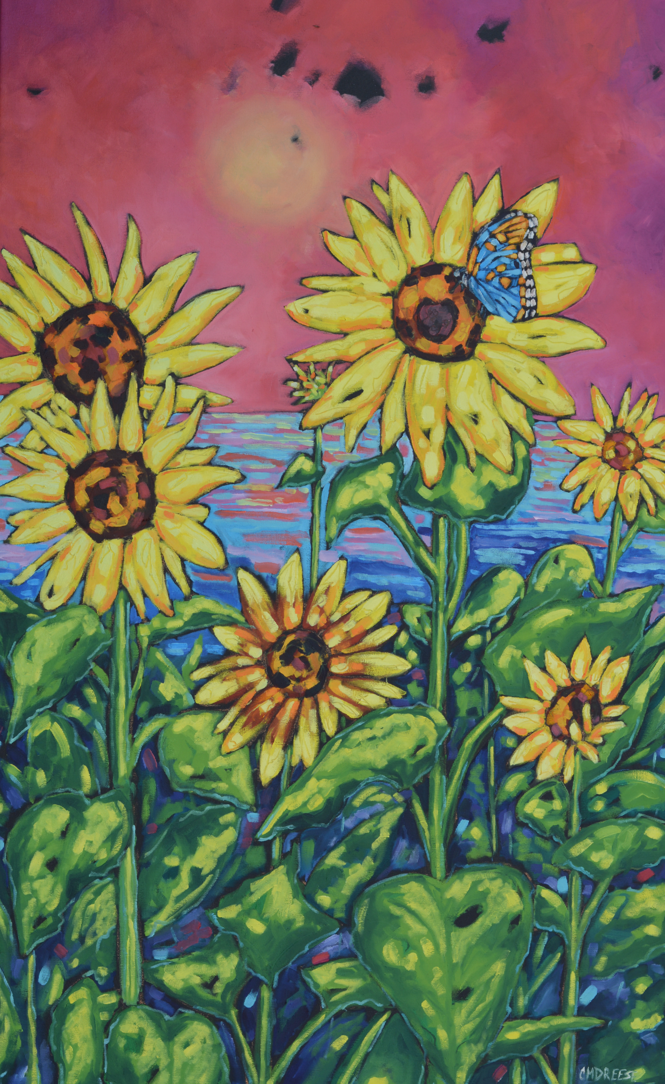"Love Can Rebuild the World" Oil Painting on Canvas.  Sunflowers. Artist Christi Dreese