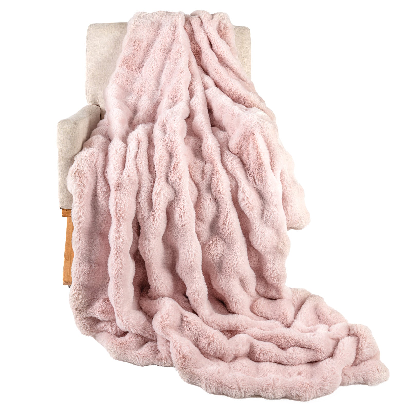 Luxury Fuzzy Plush Rabbit Fur Bubble Blanket for Armchair