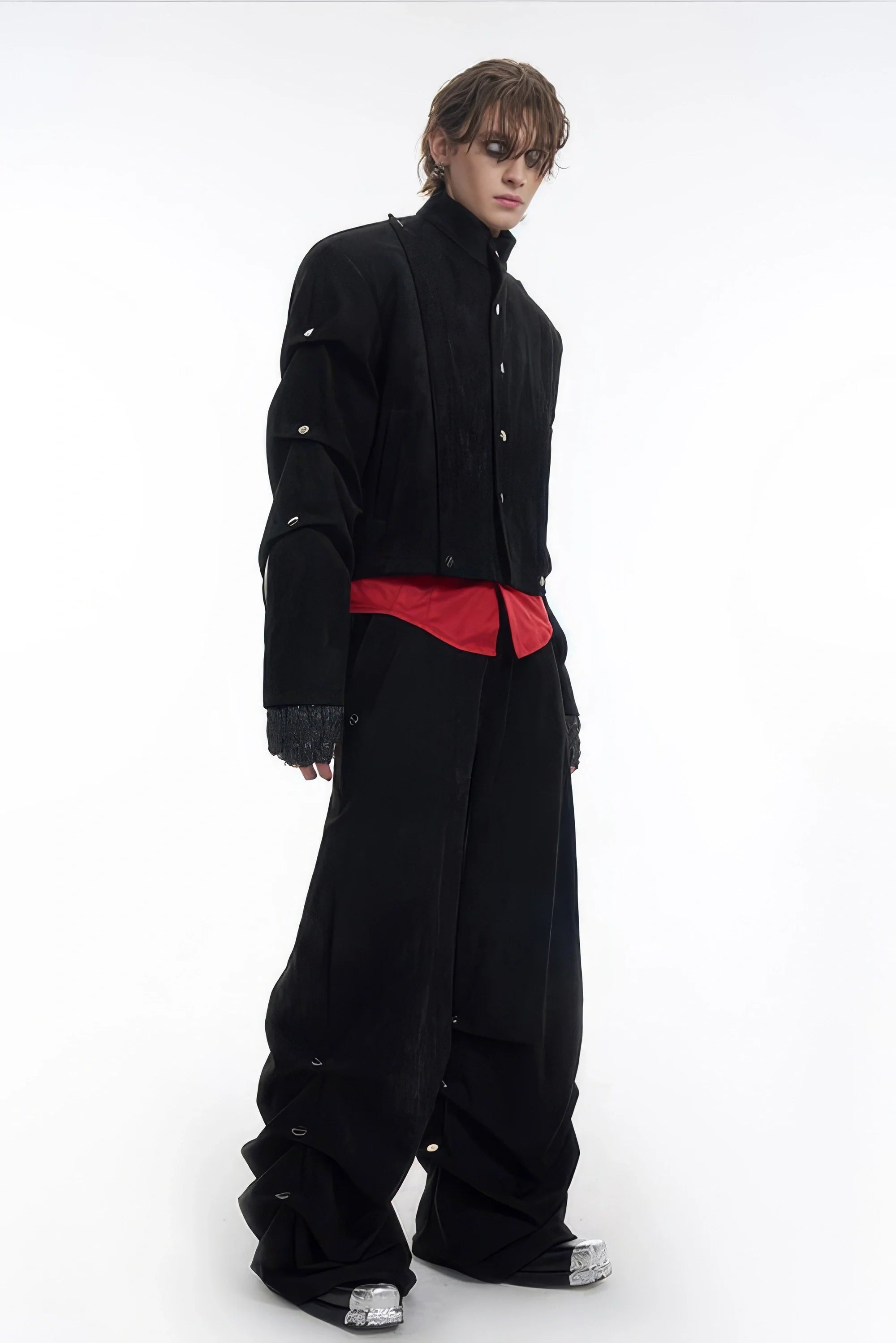Men's Black Suede Short Jacket - Spring Crinkle Sleeve Coat