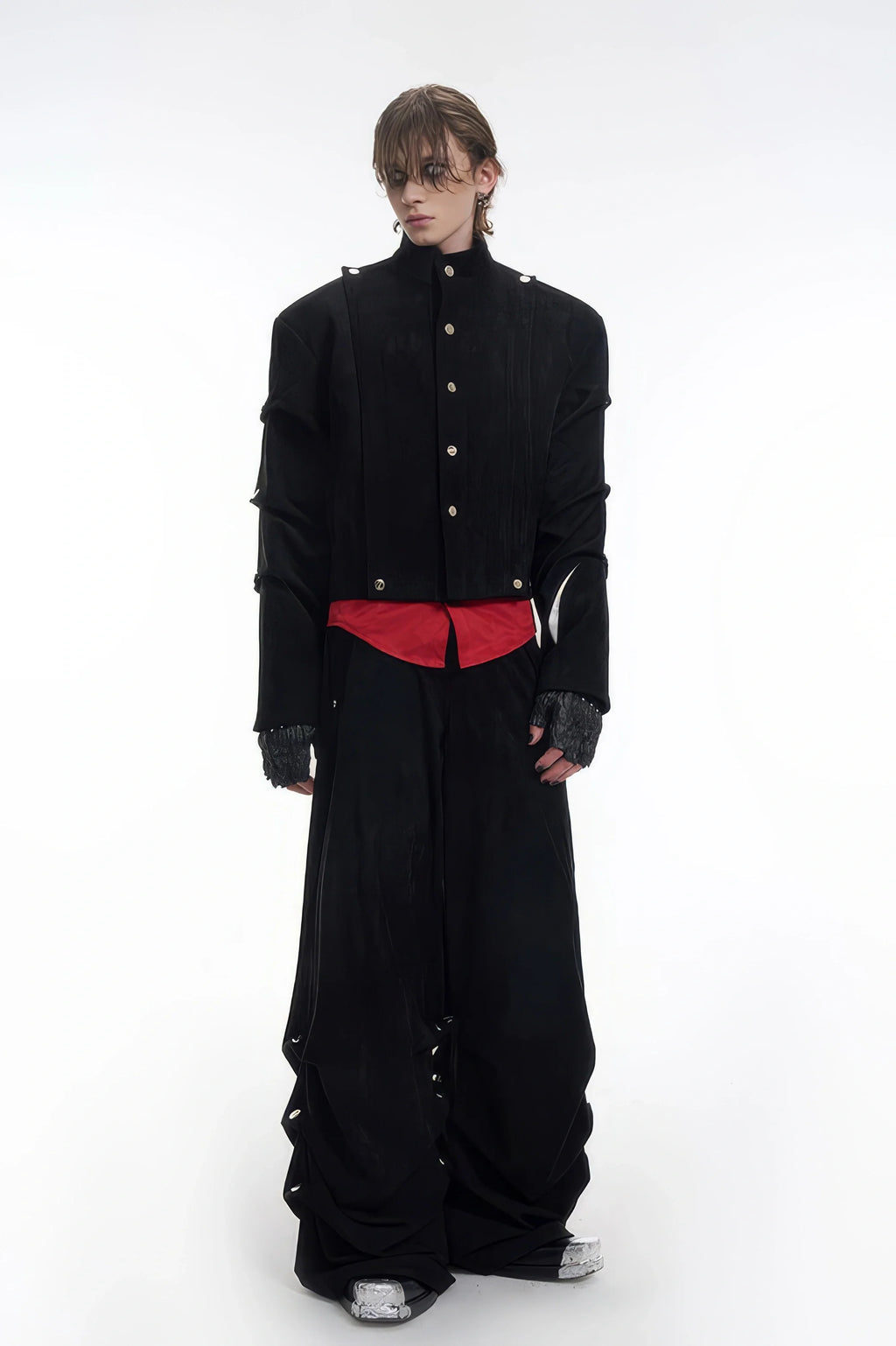 Men's Black Suede Short Jacket - Spring Crinkle Sleeve Coat