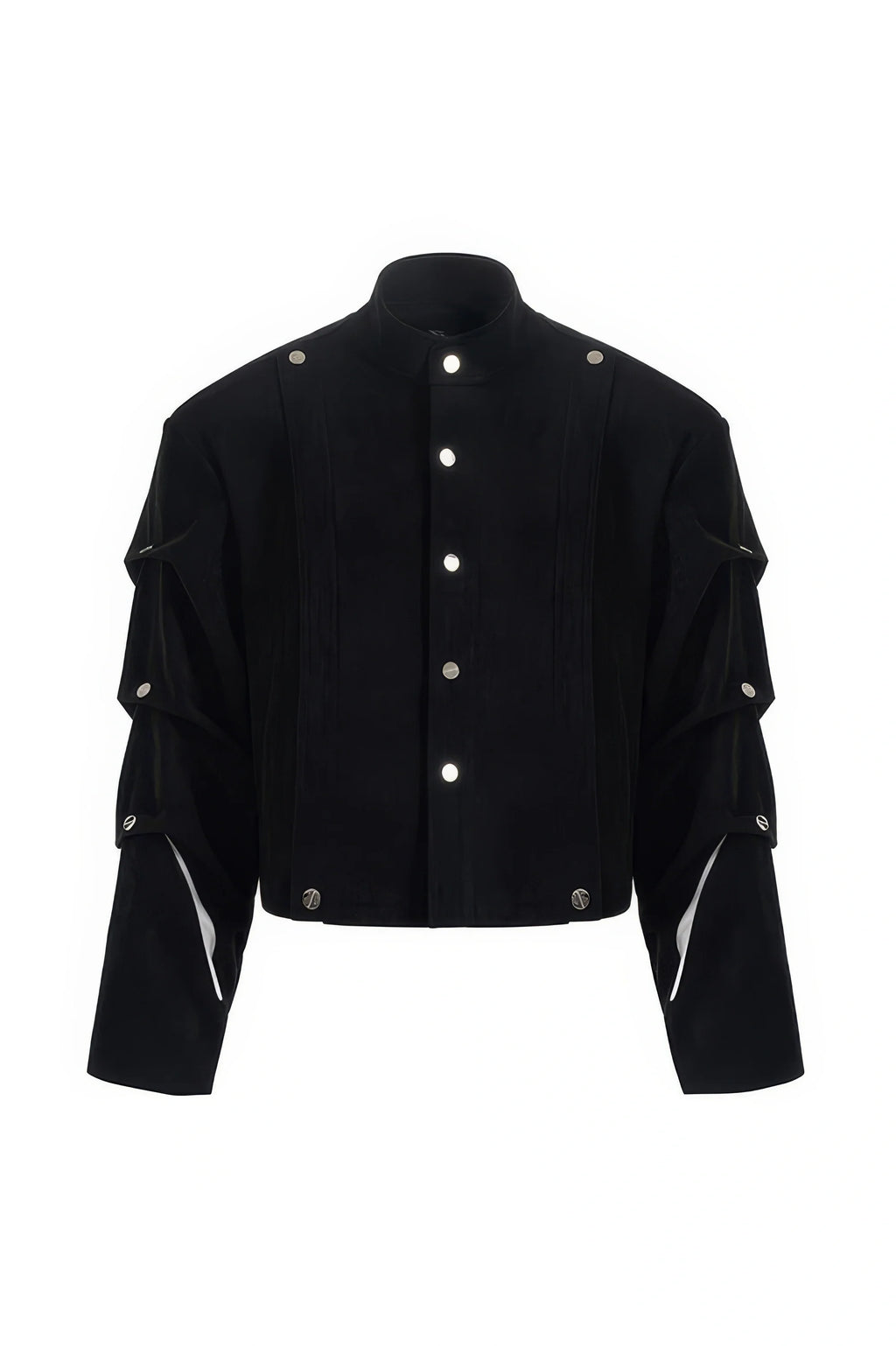 Men's Black Suede Short Jacket - Spring Crinkle Sleeve Coat