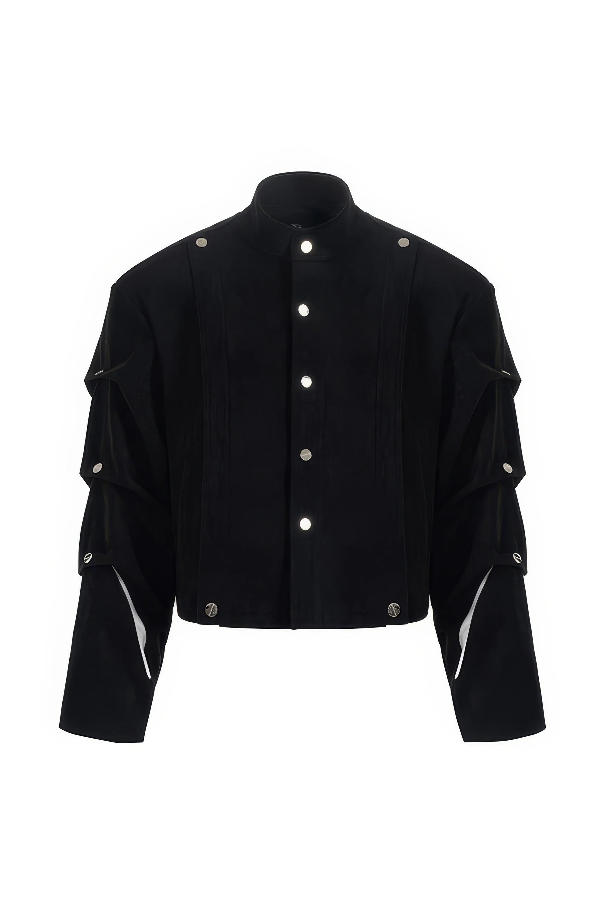 Men's Black Suede Short Jacket - Spring Crinkle Sleeve Coat