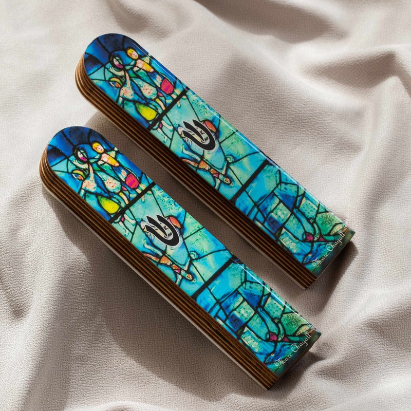 Wood Mezuzah for Door – Artistic Stained Glass Inspiration | Chagall Series