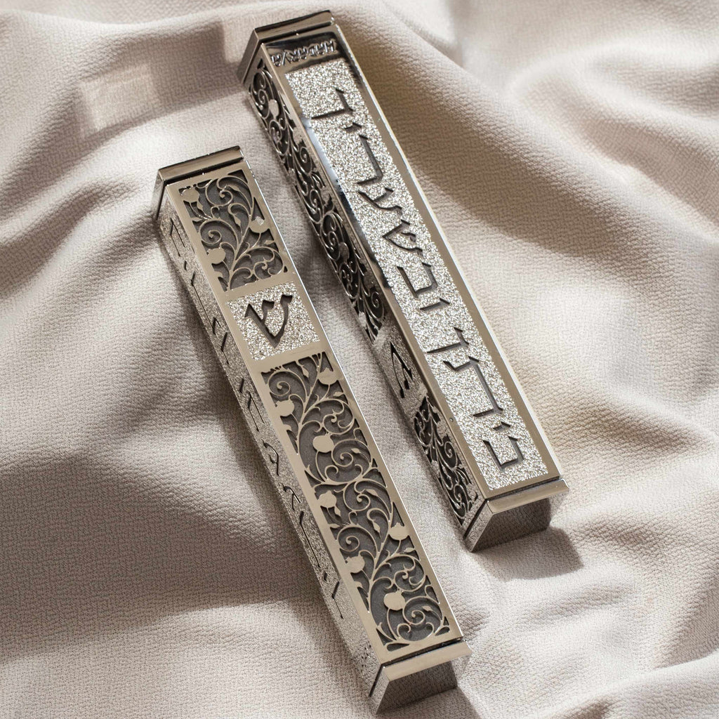 Elegant Stainless Steel Mezuzah Case with Laser-Cut – Pomegranate Series