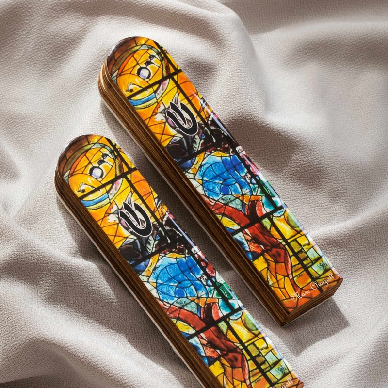 Artistic Wooden Mezuzah – Inspired by Chagall Glass Windows - Chagall Series
