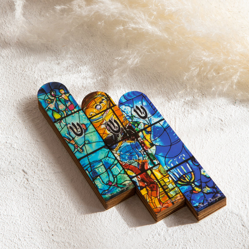 Artistic Wooden Mezuzah – Inspired by Chagall Glass Windows - Chagall Series