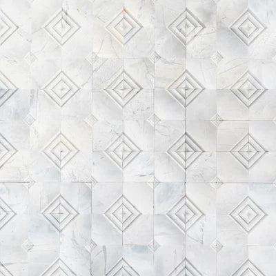 White Dolomite Dimensional Mosaic Tile Stella Geometric Design 12x12 Natural Stone