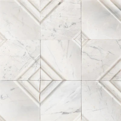 White Dolomite Dimensional Mosaic Tile Stella Geometric Design 12x12 Natural Stone