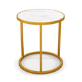 Marble Top Round Side Table 16-Inch End Table with Golden Metal Frame
