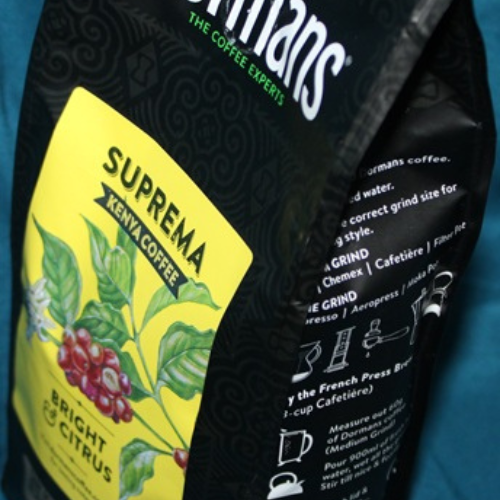 Dormans Suprema Kenya Coffee angled pouch showing front label