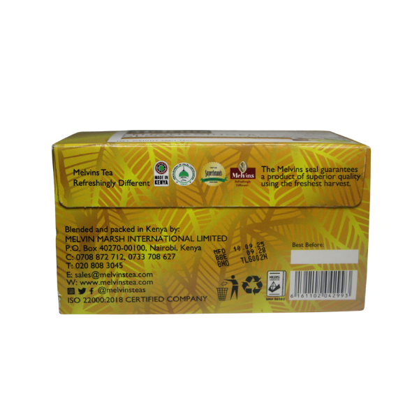 Melvins Lemon Ginger Glow tea box bottom certifications and barcode