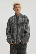 Winter Loose Graffiti Denim Jacket – Distressed & Motorcycle Style