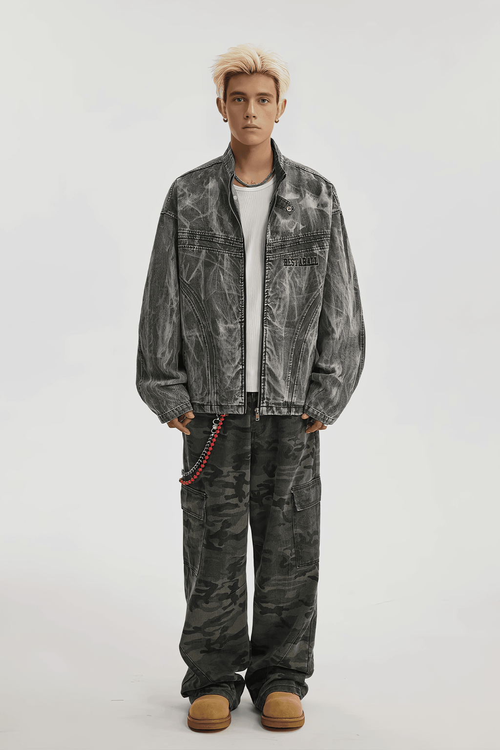 Winter Loose Graffiti Denim Jacket – Distressed & Motorcycle Style