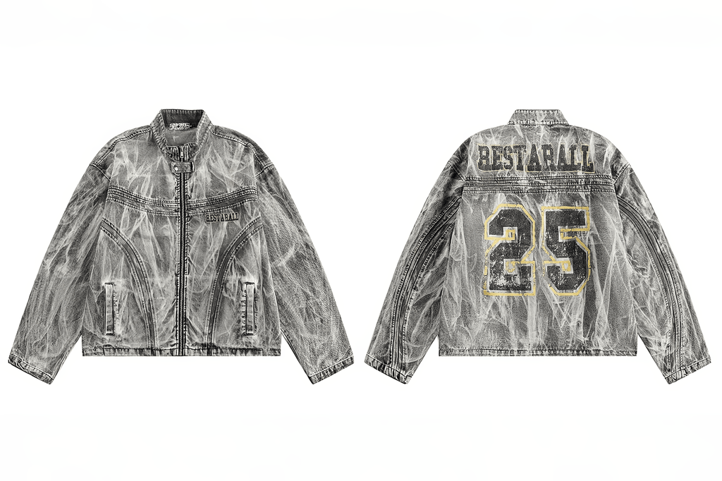 Winter Loose Graffiti Denim Jacket – Distressed & Motorcycle Style