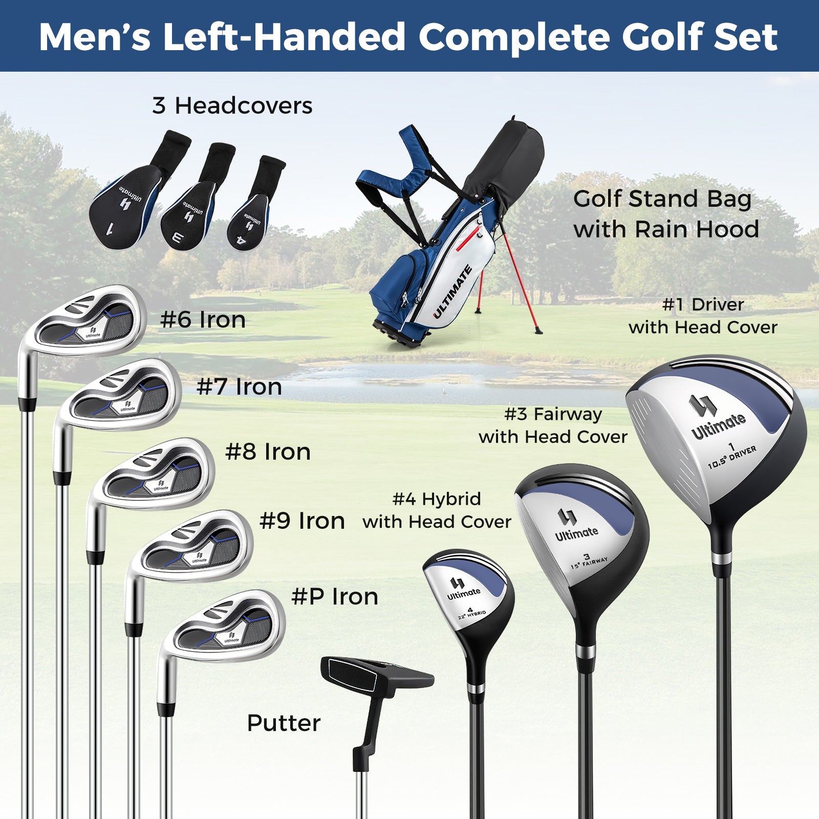 Mens LeftHanded Complete Golf Clubs and Bag Set Portable Lightweight Golf Stand Bag