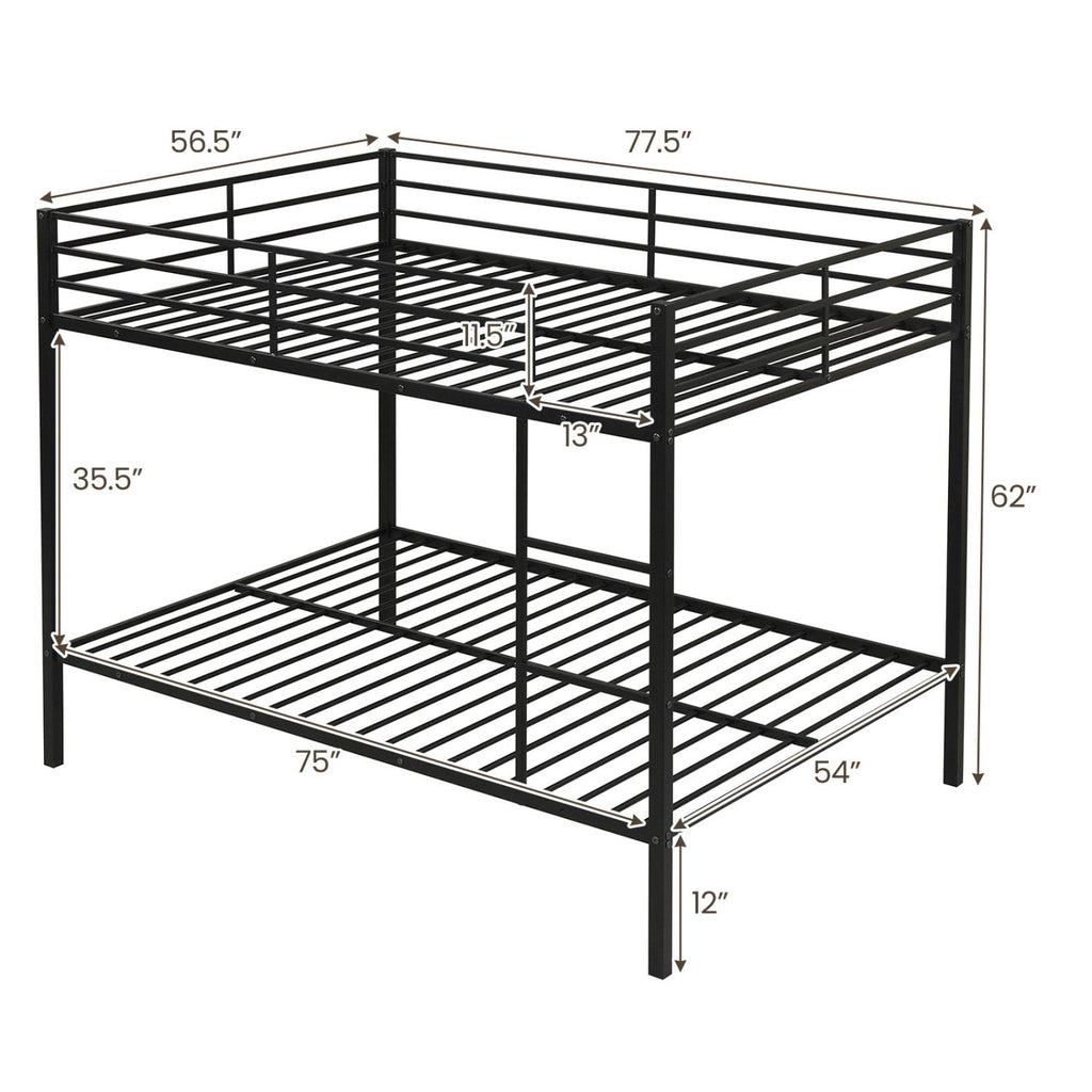 Metal Bunk Bed Full Over Full with Length Safety Guardrail-Black