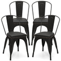 Metal Dining Chair Set of 4 Stackable Kitchen Chairs with Removable Backs and PU Leather Cushioned Seat-Black