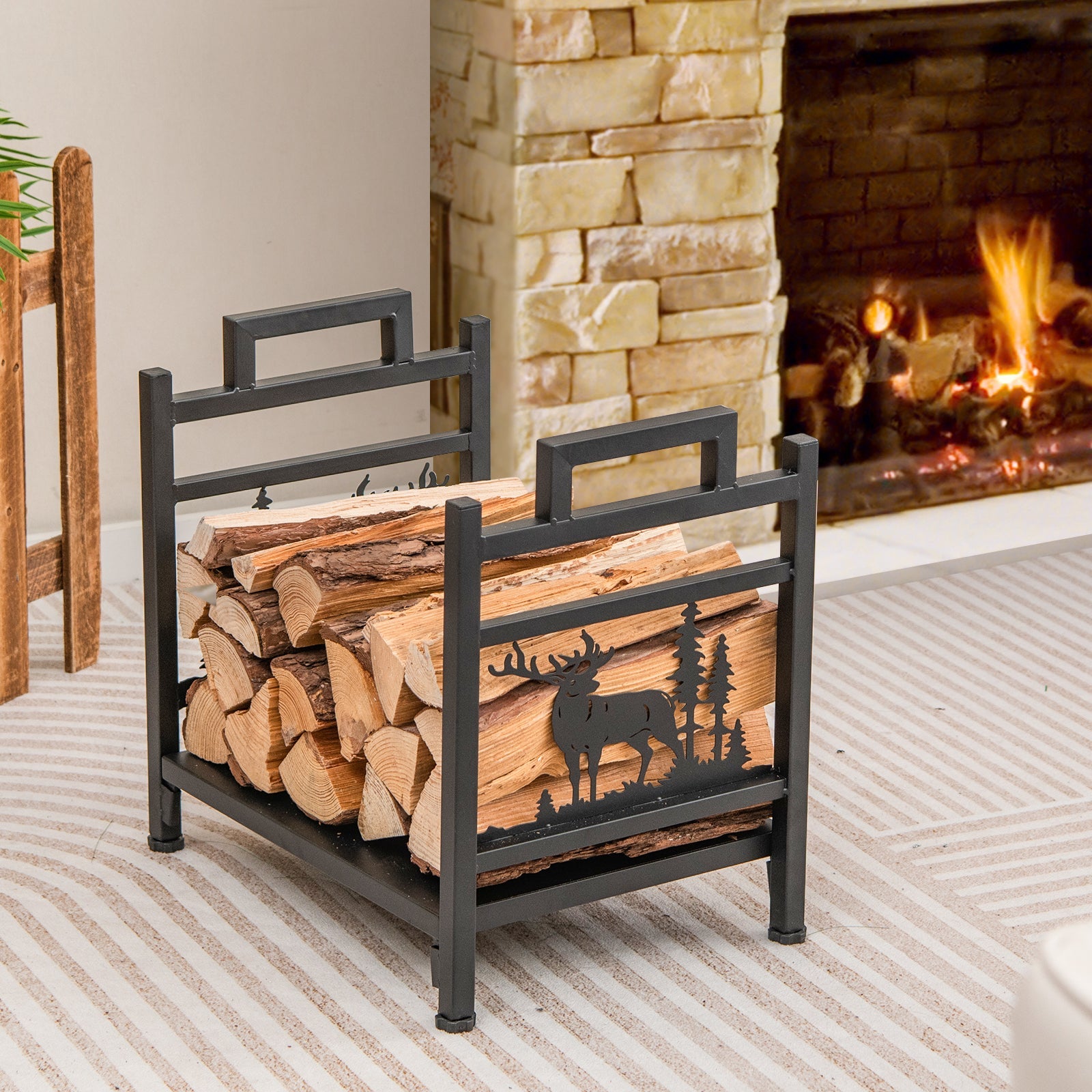 18.5 Inch Metal Firewood Rack with Dual Handles