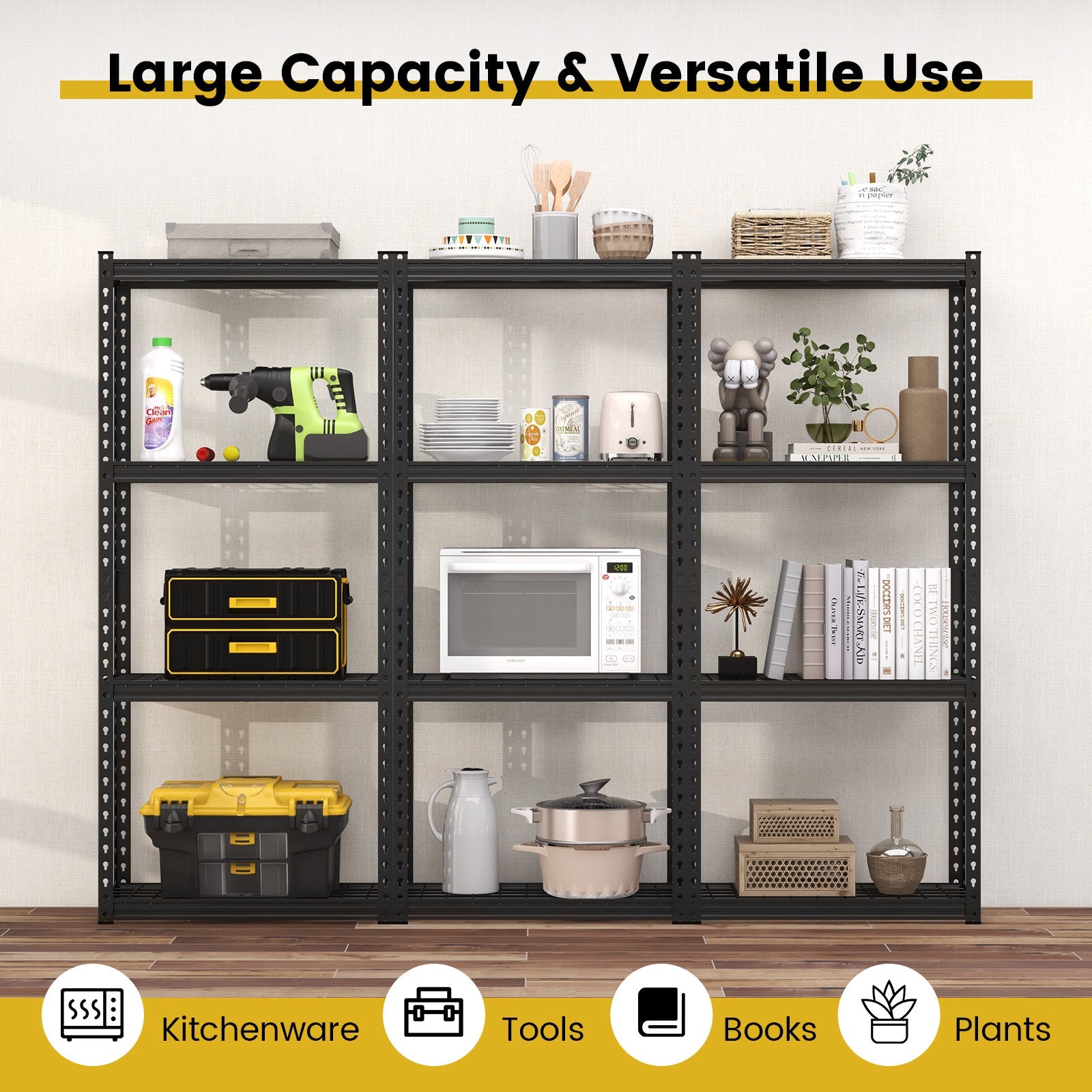 4-Tier Metal Shelving Unit with Anti-slip Foot Pad and Anti-tipping Device