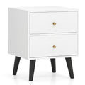 Mid Century Modern Bedside Table Nightstand with Golden Knobs and Raised Support Legs-White