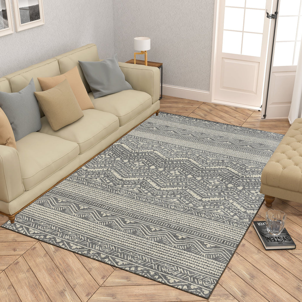 Premium Hand-Tufted Rug Made of 100% Wool  - Midnight Mist - 5x8 Feet