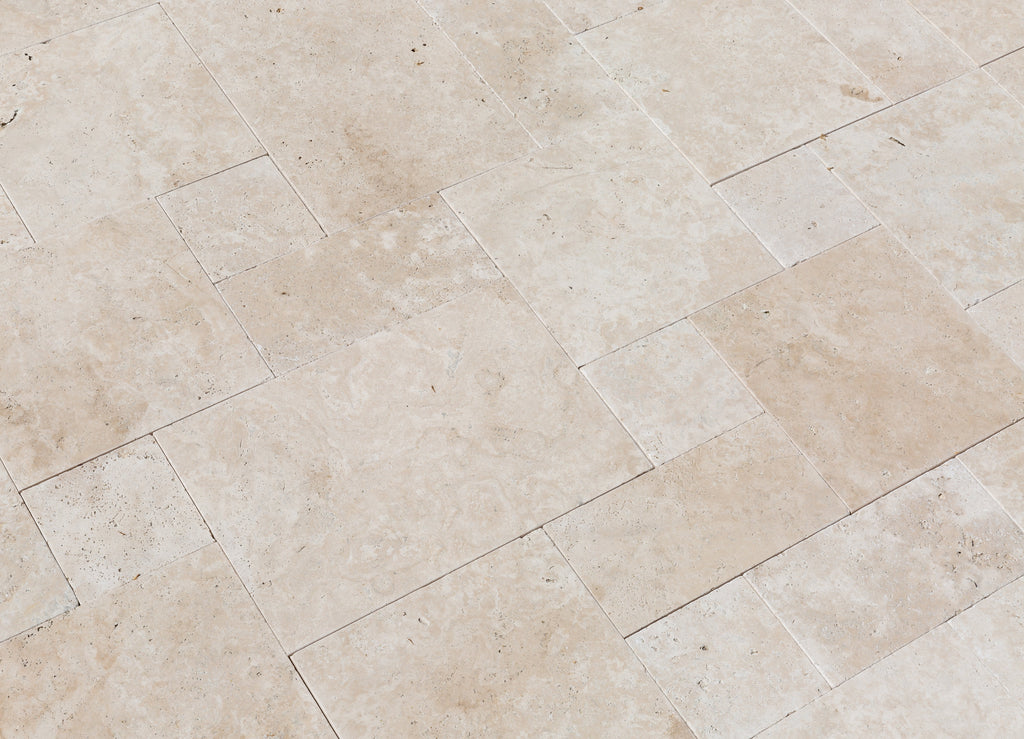 Travertine Miletos Ivory Tumbled Pavers - Mediterranean Outdoor