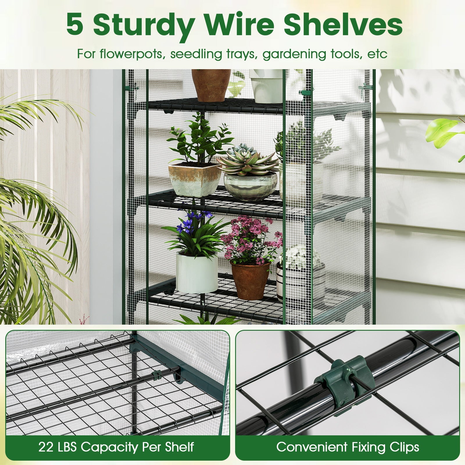 Mini Greenhouse Portable Plant Grow House with 5 Tier Shelves