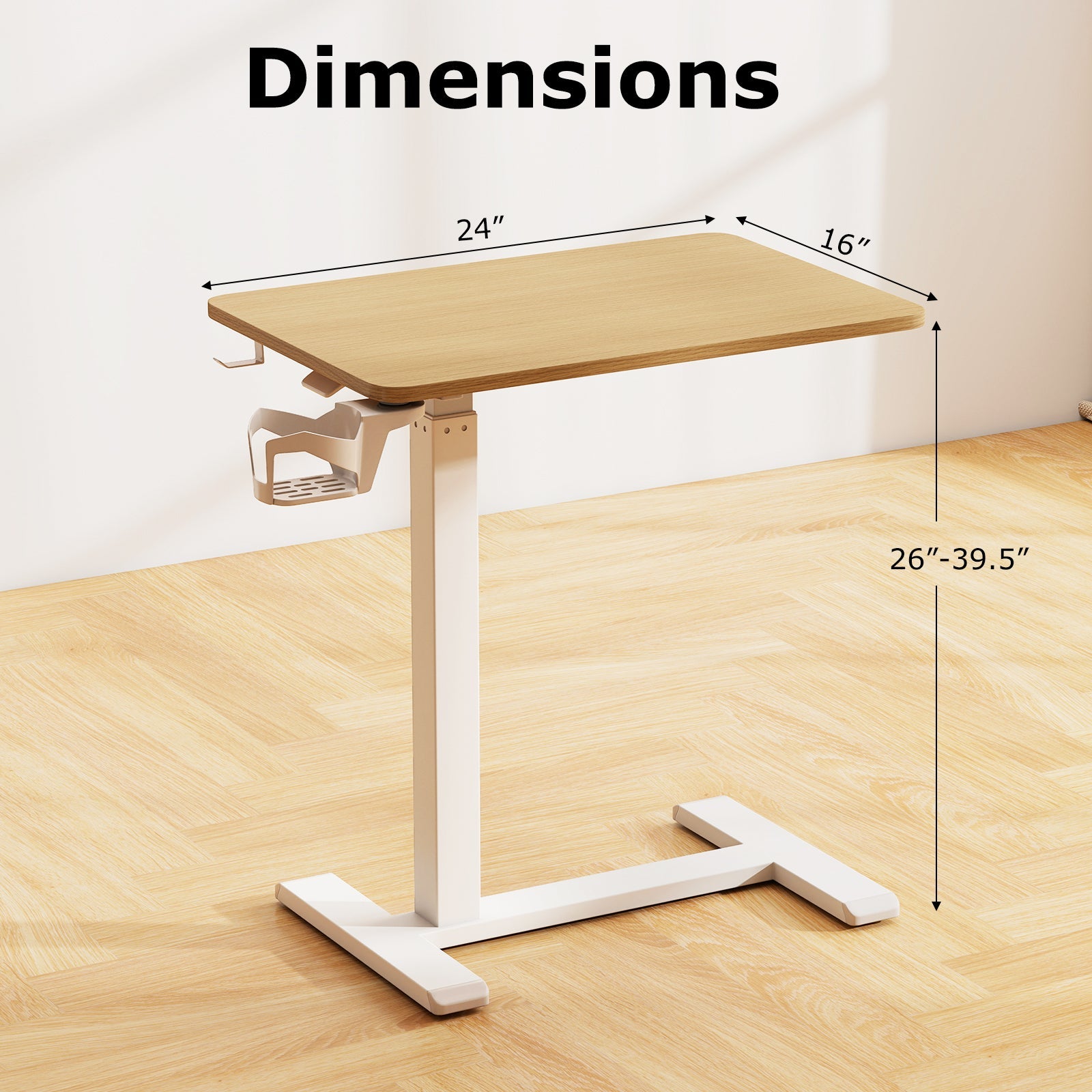Mobile Standing Desk Height Adjustable Overbed Bedside Table with Cup Holder