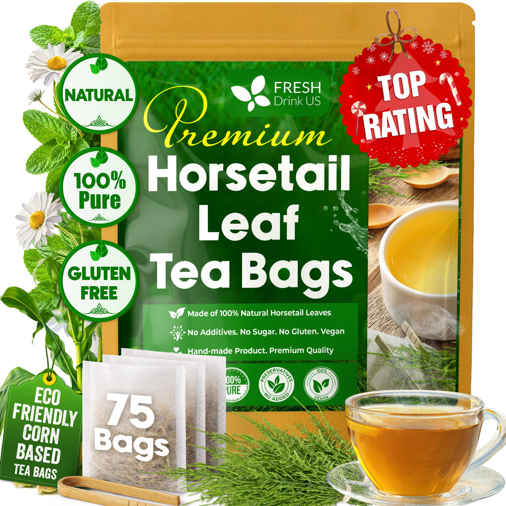 Premium Horsetail Leaf Tea Bags, 100% Natural & Pure from Horsetail Loose Leaves Herbal Tea. No Sugar, No Caffeine, No Gluten, Vegan.