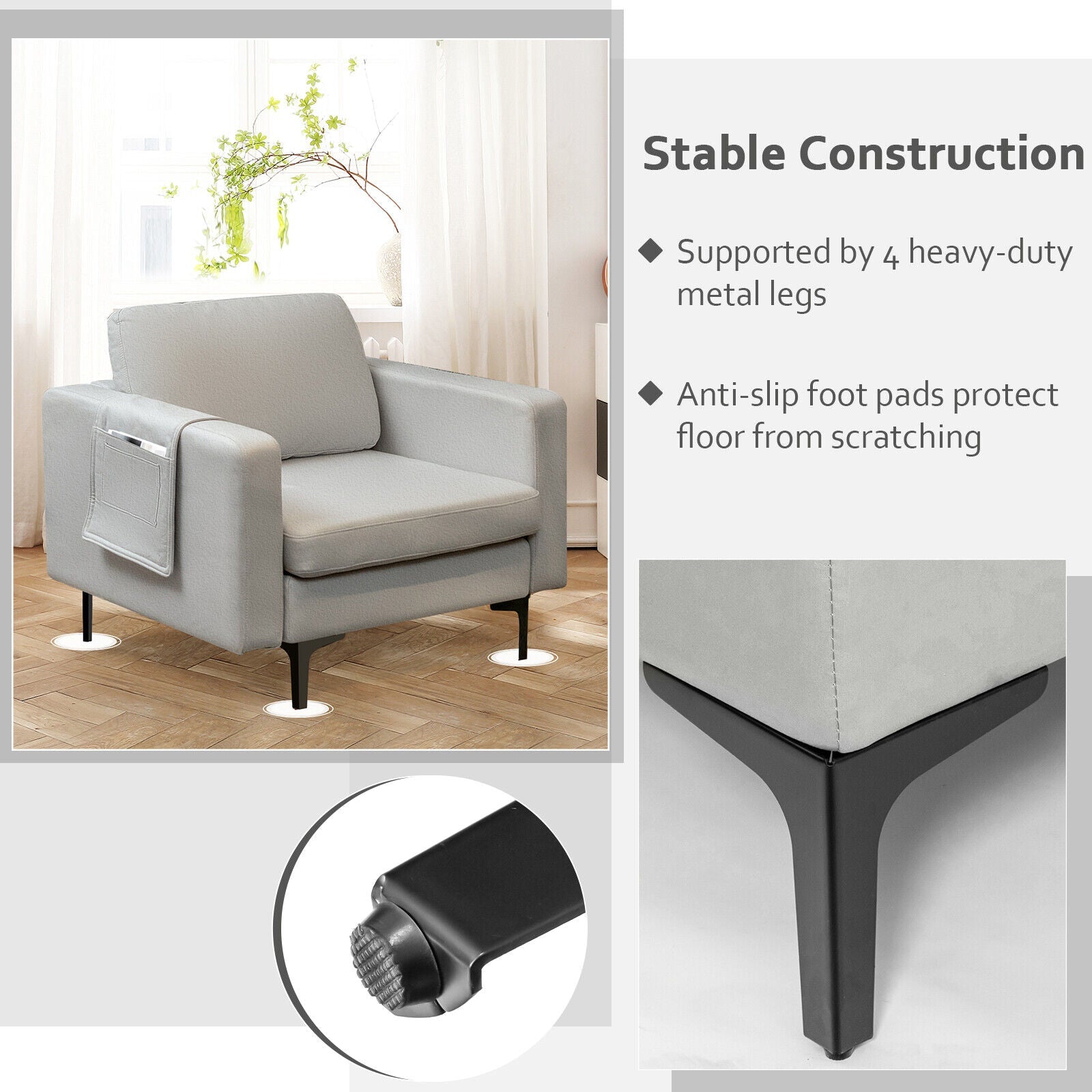 Modern Accent Armchair with Side Storage Pocket