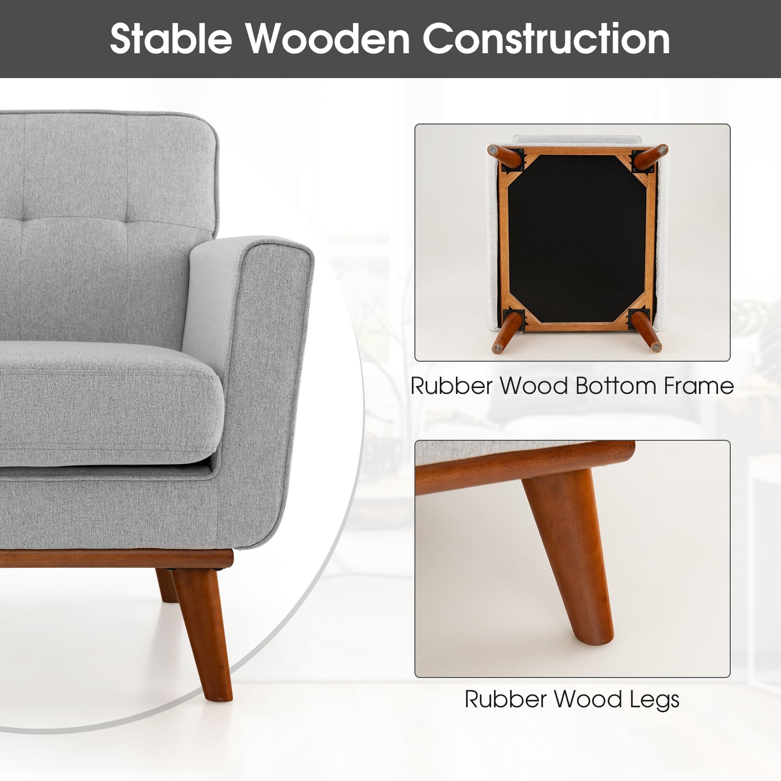 Modern Accent Chair Upholstered Linen Fabric Armchair with Removable Padded Seat Cushion