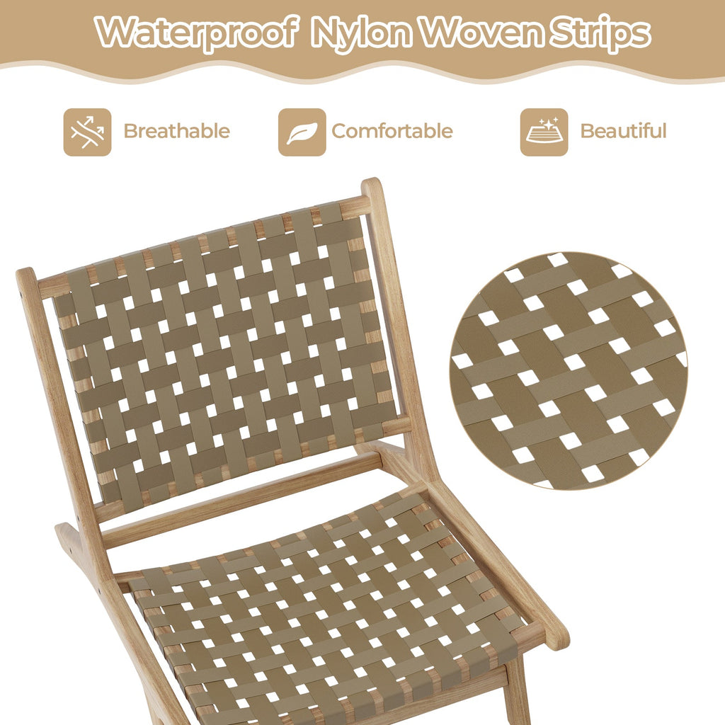 Modern Armless Teak Wood Lounge Chair with Nylon Woven Backrest and Seat