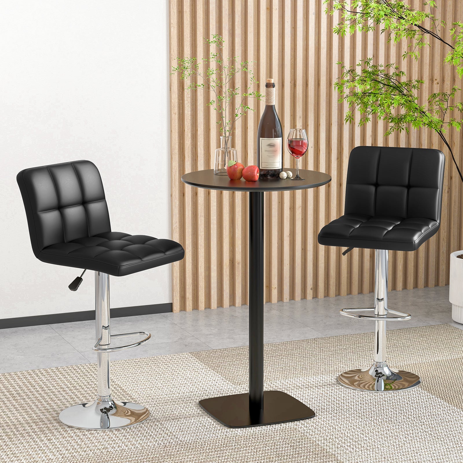 Modern Bat Stools Set of 2 with Back and Heavy-duty Metal Base and Footrest