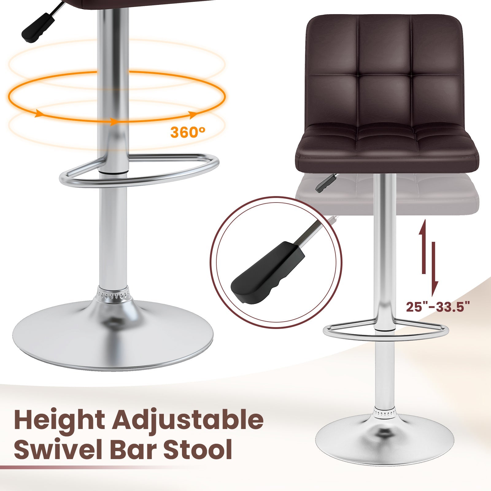 Modern Bat Stools Set of 2 with Back and Heavy-duty Metal Base and Footrest