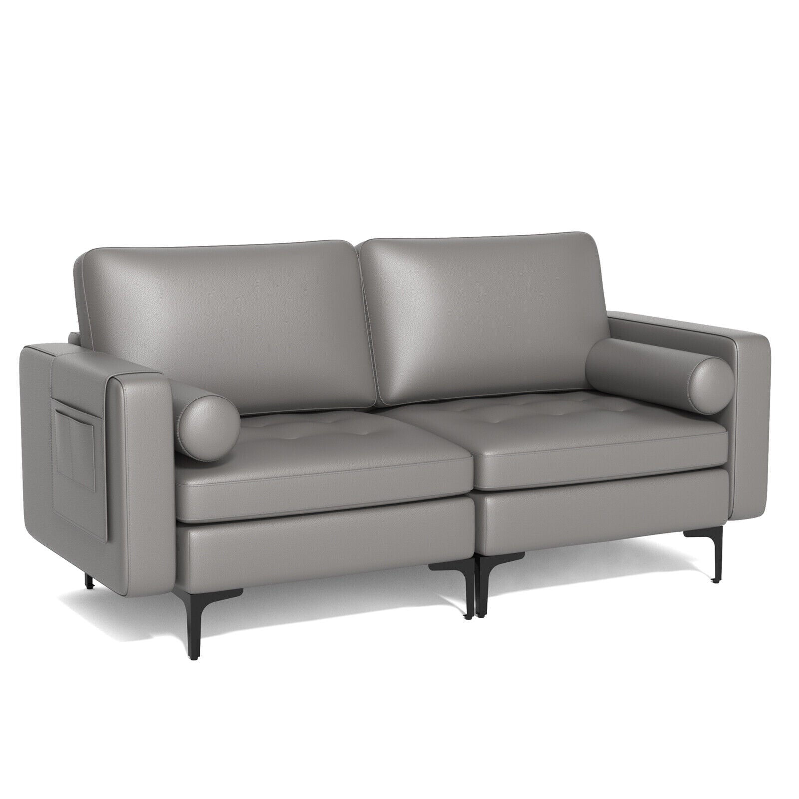 Modern Loveseat Sofa with 2 Bolsters and Side Storage Pocket