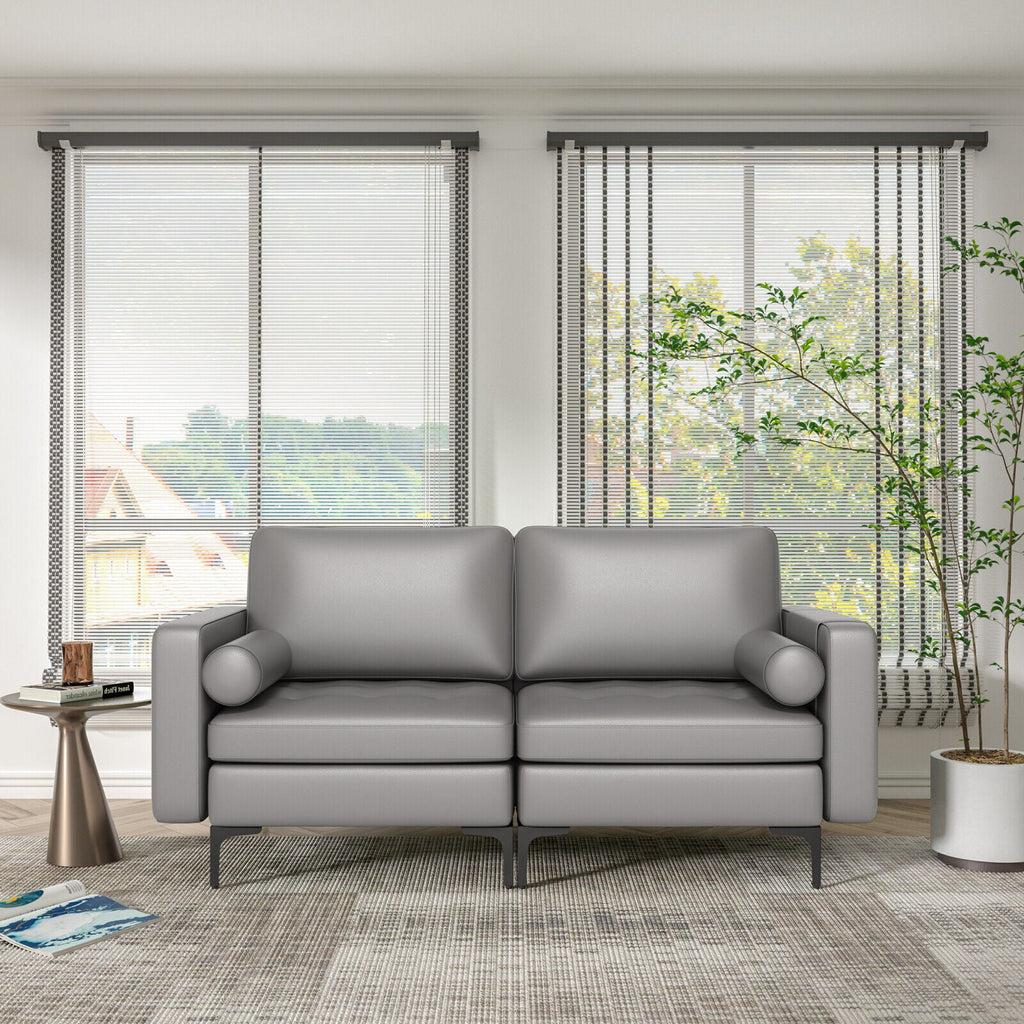 Modern Loveseat Sofa with 2 Bolsters and Side Storage Pocket