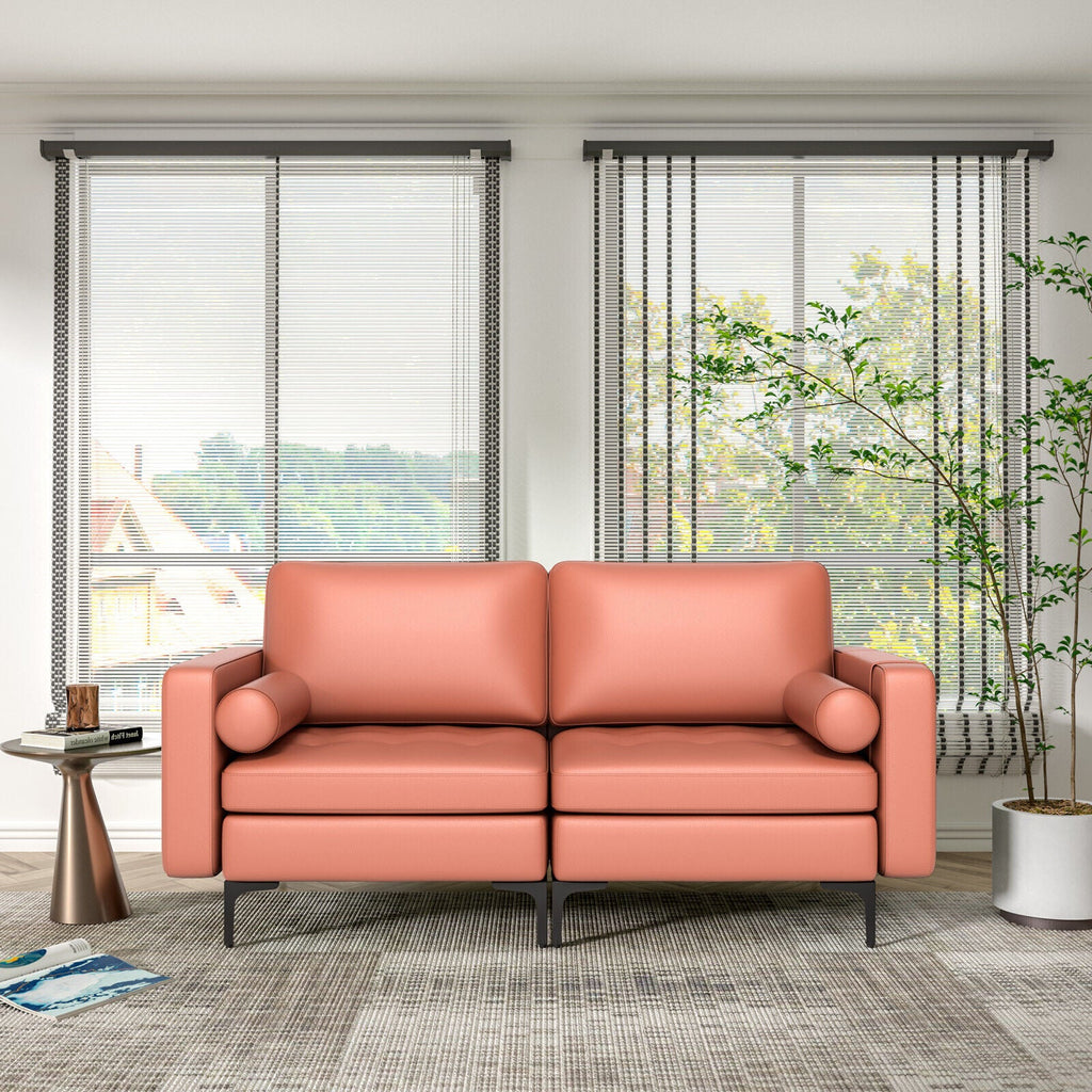 Modern Loveseat Sofa with 2 Bolsters and Side Storage Pocket