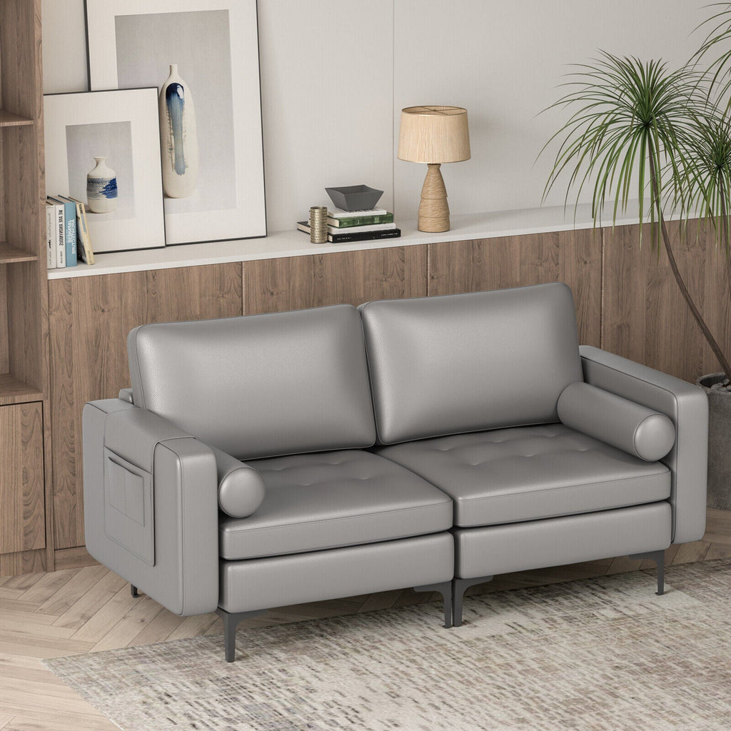Modern Loveseat Sofa with 2 Bolsters and Side Storage Pocket