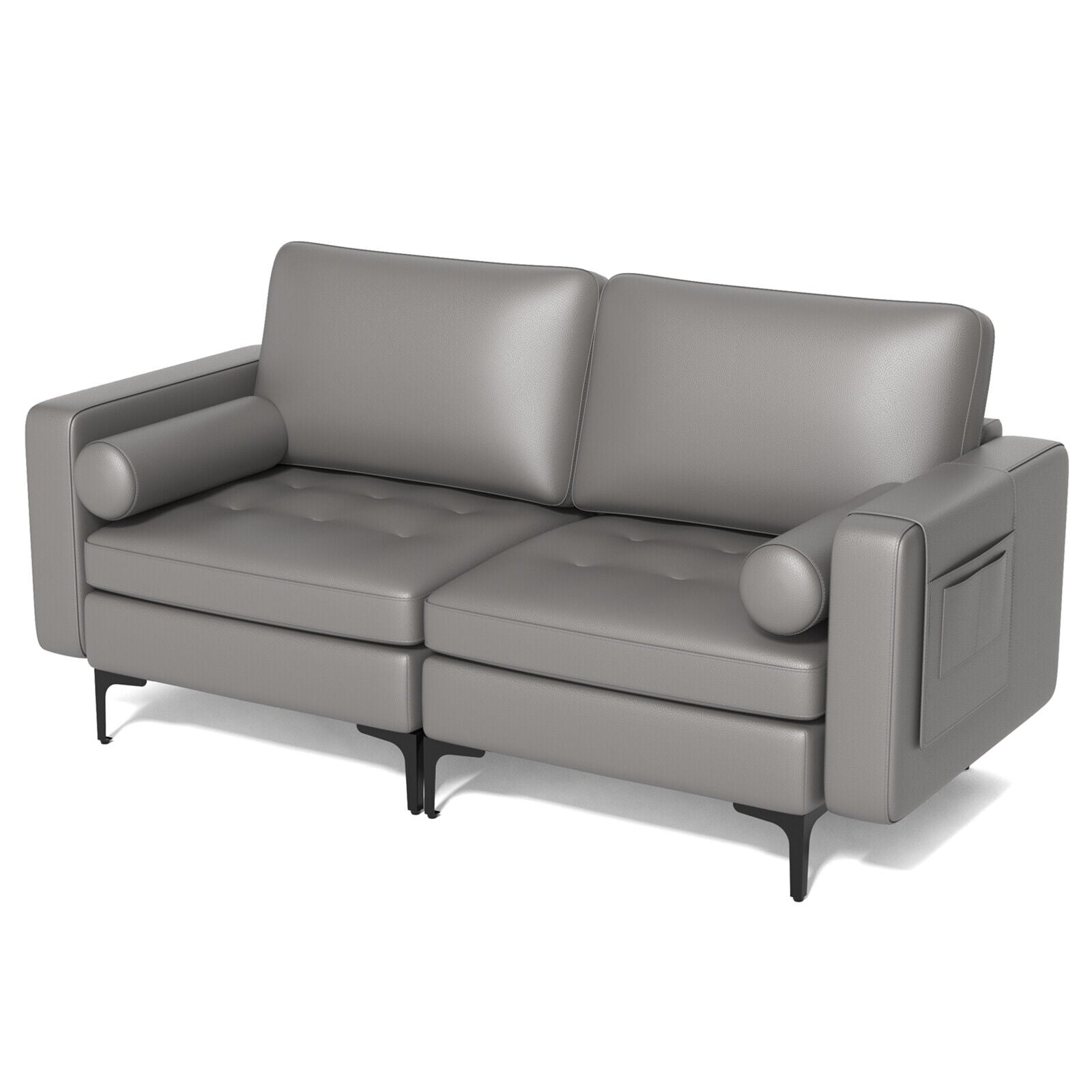 Modern Loveseat Sofa with 2 Bolsters and Side Storage Pocket