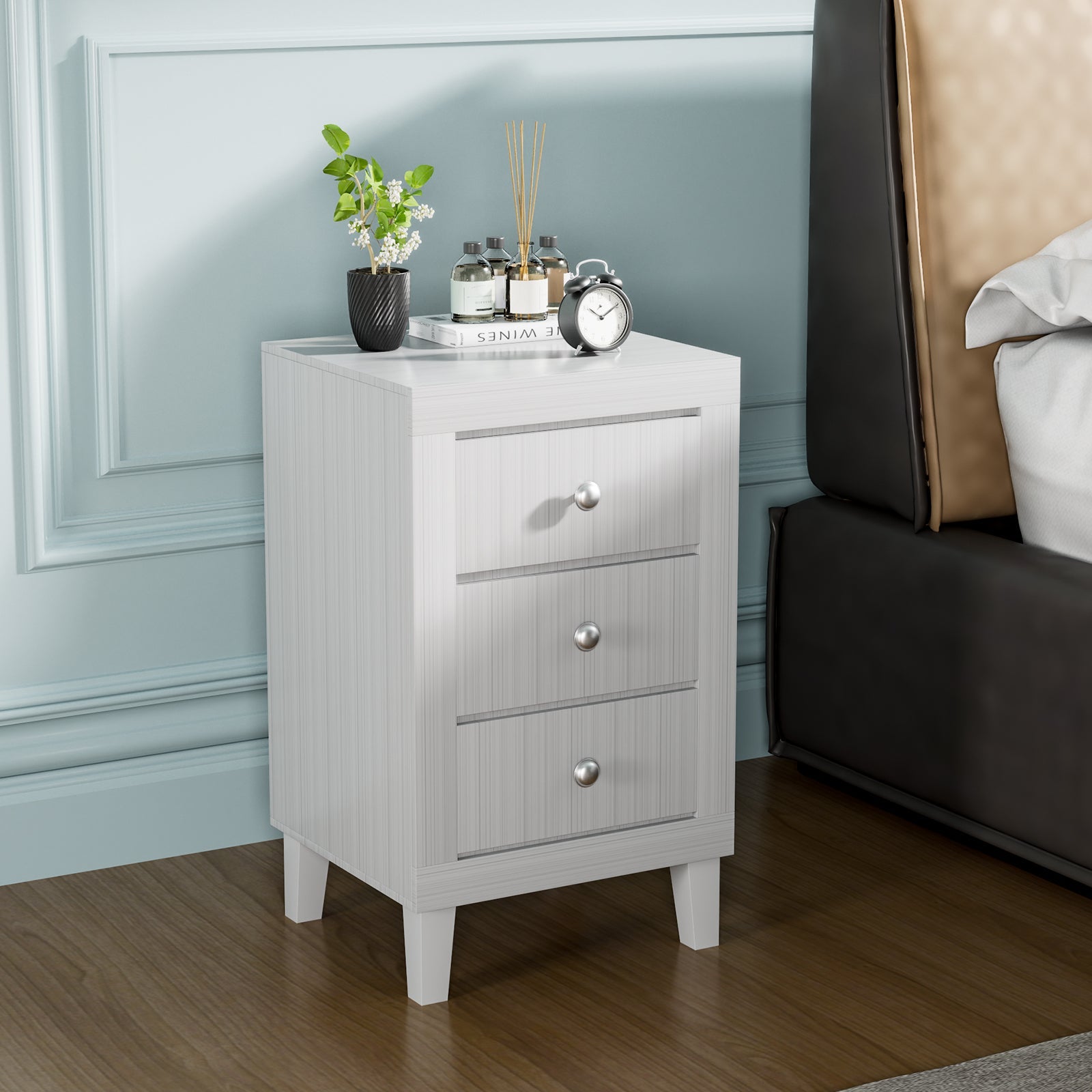 Modern Nightstand with 3 Drawers for Bedroom Living Room
