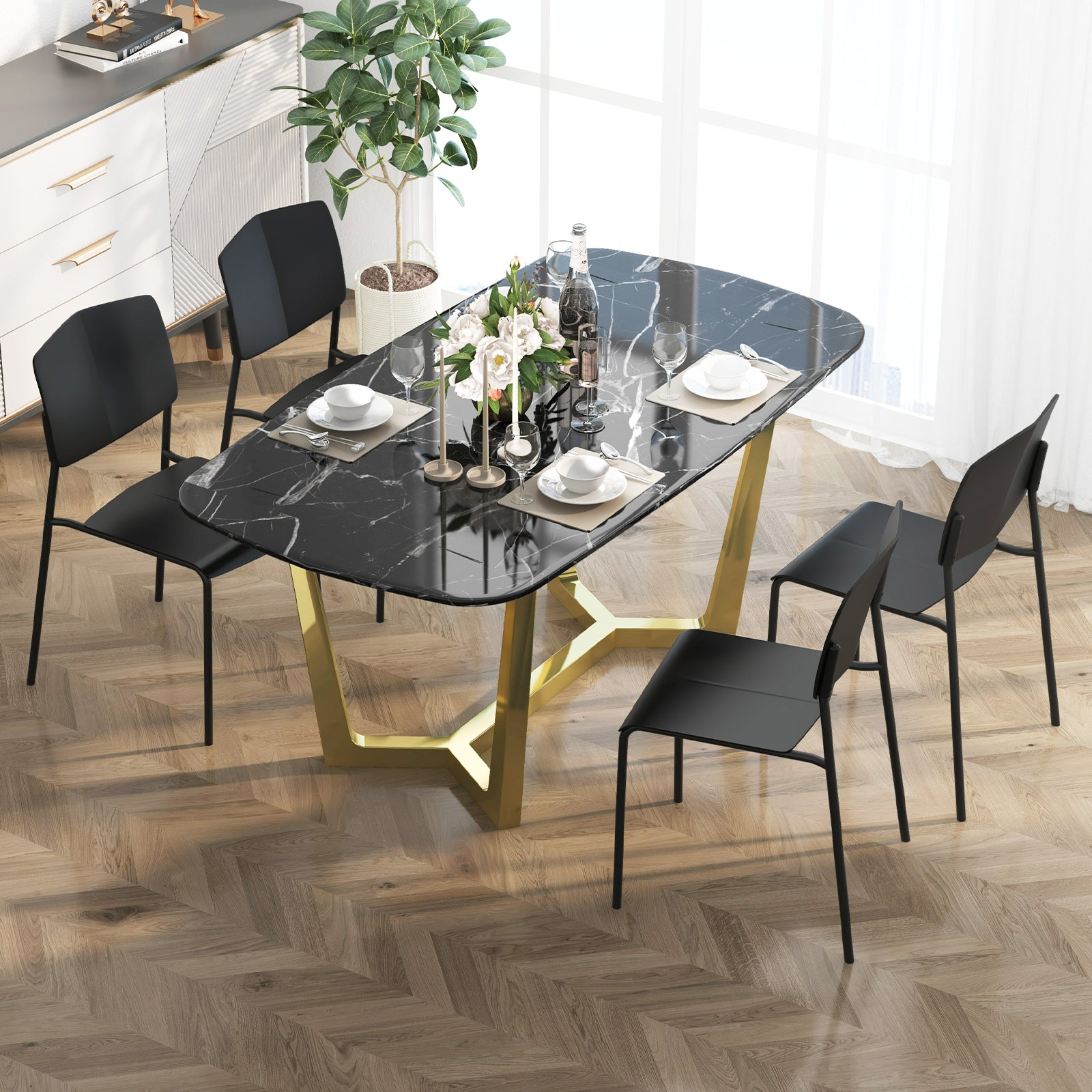 Modern Plastic Dining Chair Set of 2 with Metal Legs and Curved Back