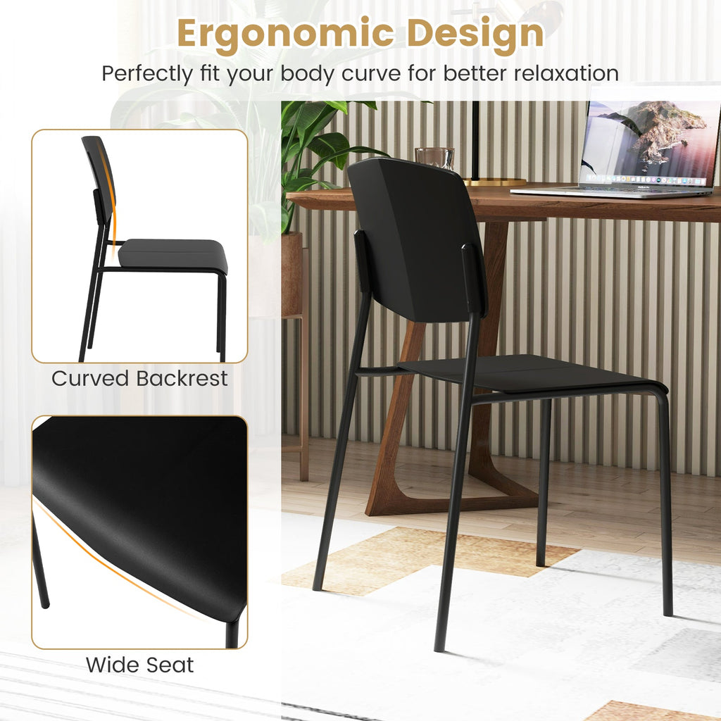 Modern Plastic Dining Chair Set of 2 with Metal Legs and Curved Back