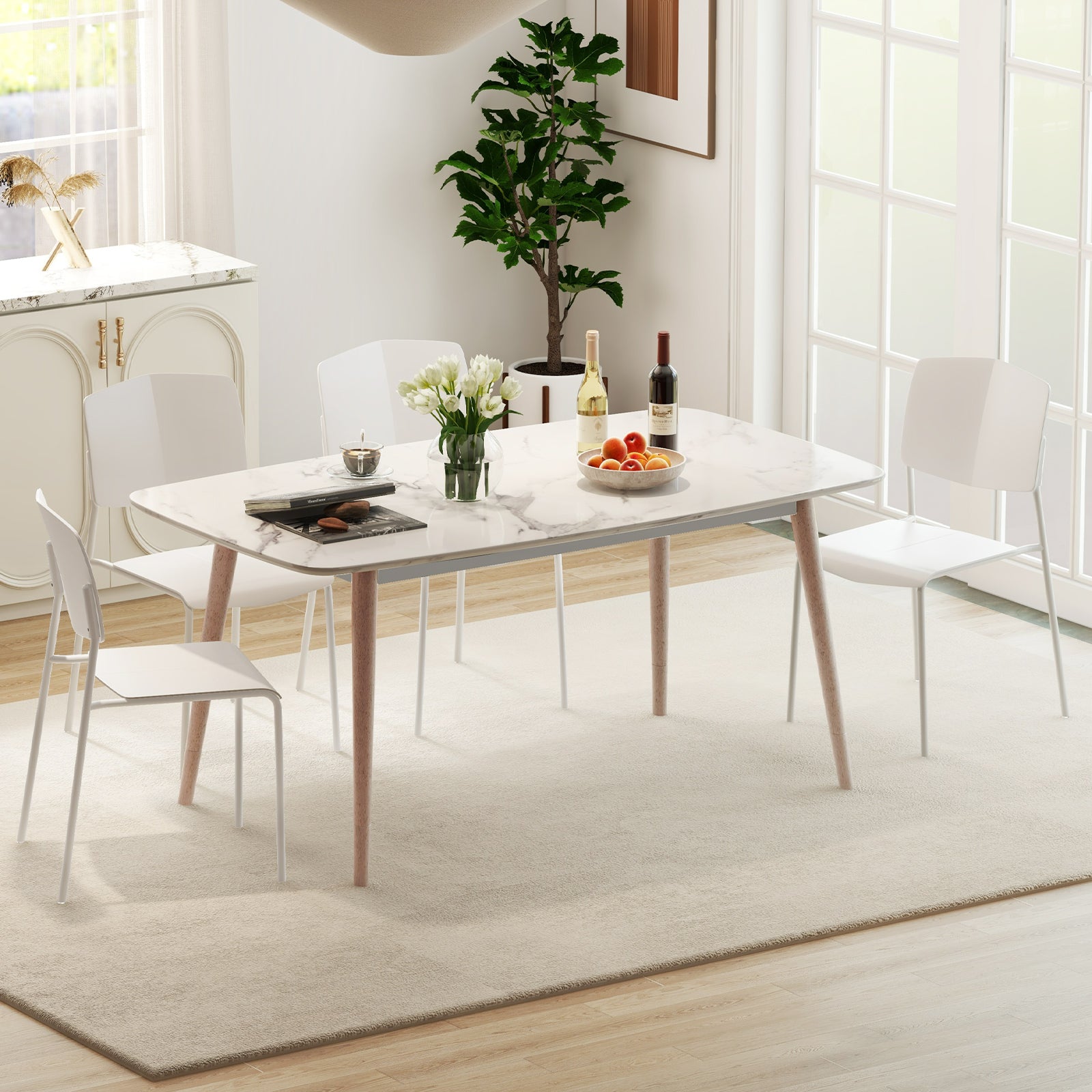 Modern Plastic Dining Chair Set of 2 with Metal Legs and Curved Back