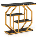 Modern Sofa Table Behind Couch 4-Tier Console Table with Faux Marble Tabletop-Black