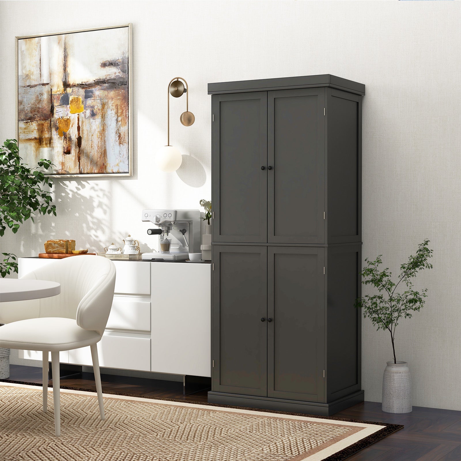 72.5 Inches Tall Buffet Cabinet with 6-Tier Shelves and 4 Doors