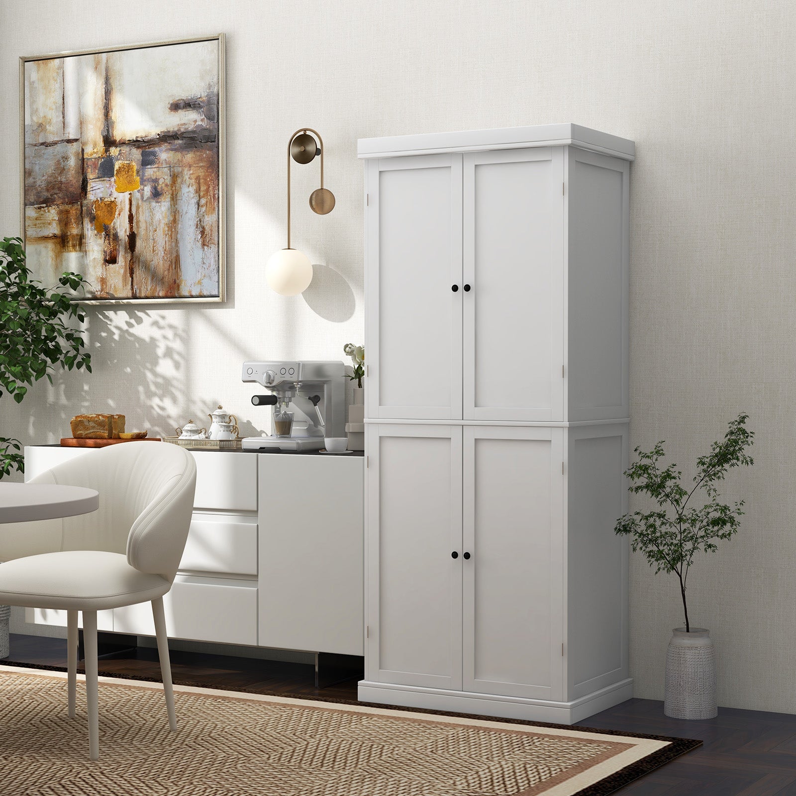 72.5 Inches Tall Buffet Cabinet with 6-Tier Shelves and 4 Doors