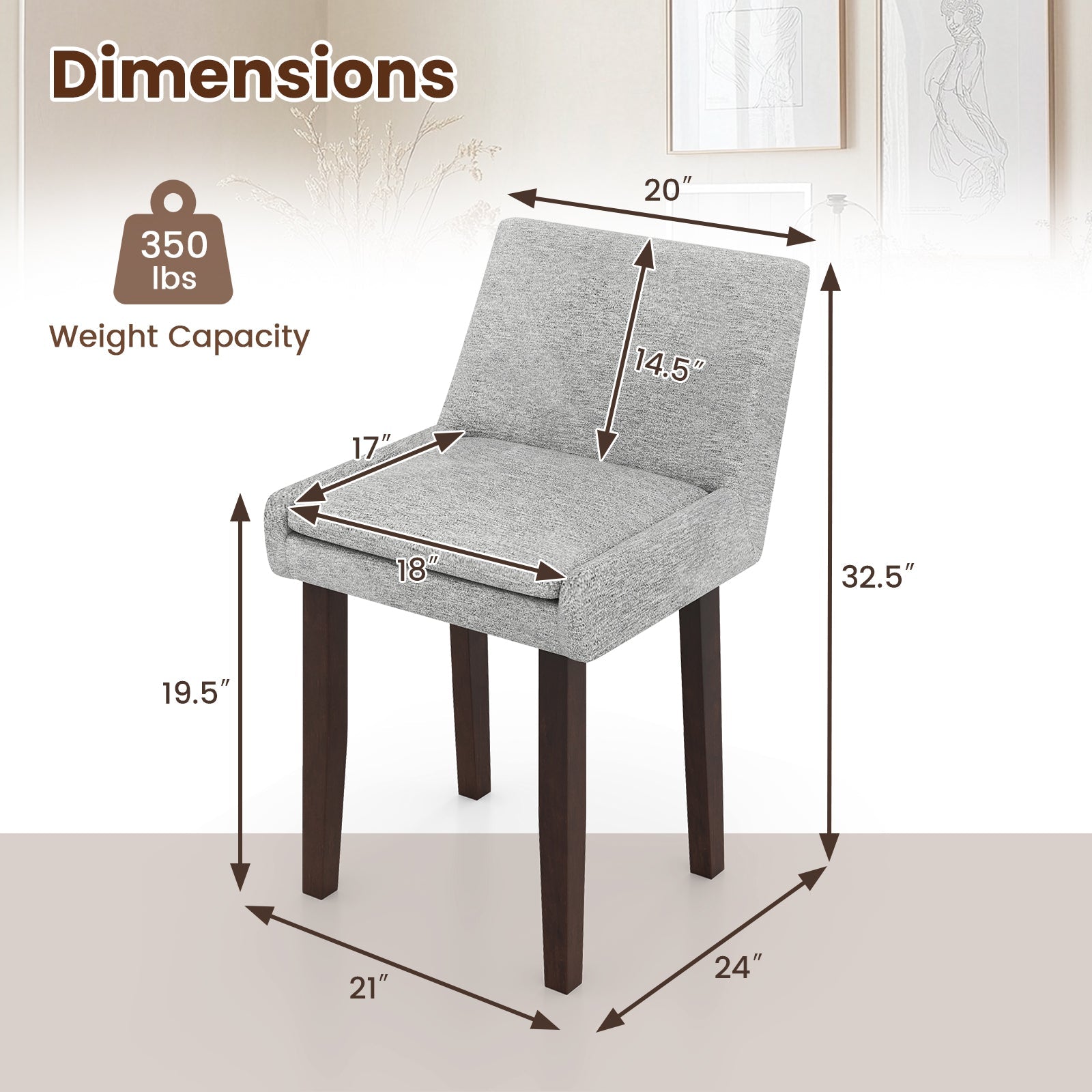 Modern Upholstered Fabric Side Leisure Chair Set of 2-Gray