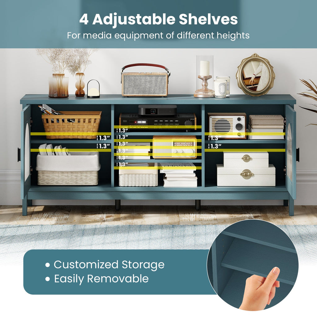 Modern Vintage TV Cabinet with Adjustable Shelves and 2 Cable Holes for TVs up to 65 Inches