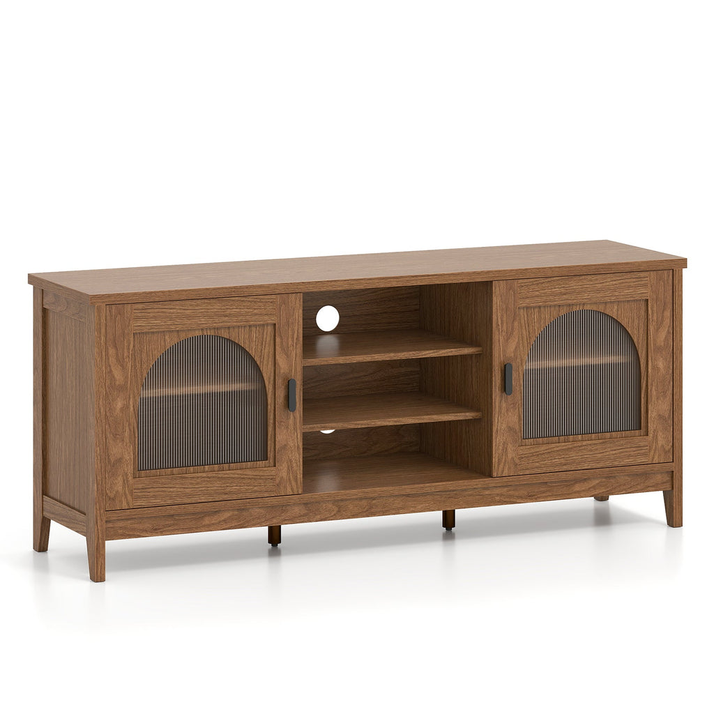 Modern Vintage TV Cabinet with Adjustable Shelves and 2 Cable Holes for TVs up to 65 Inches