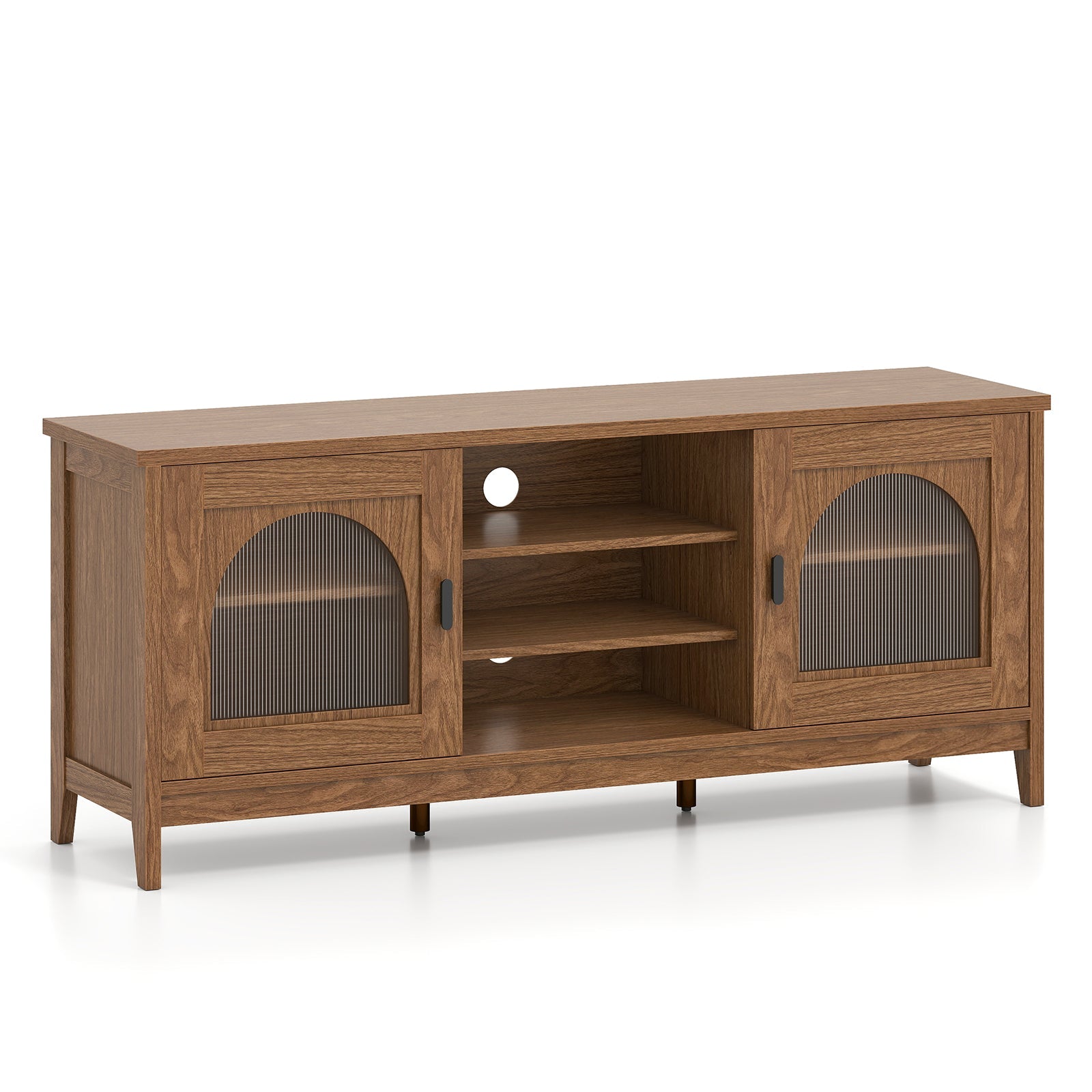 Modern Vintage TV Cabinet with Adjustable Shelves and 2 Cable Holes for TVs up to 65 Inches